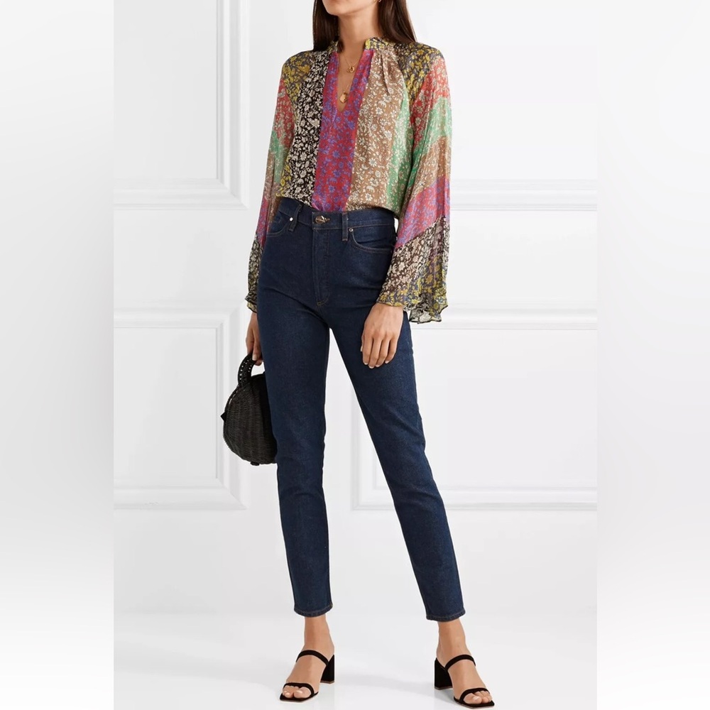 Alice + Olivia Multicolor 70s Long Sleeve Floral Boho Blouse Top - Picture 3 of 11